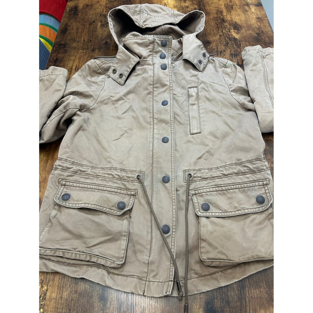 Ann Taylor Womens Tan Cotton Hooded Utility‎ Field Jacket Medium Khaki gorpcore